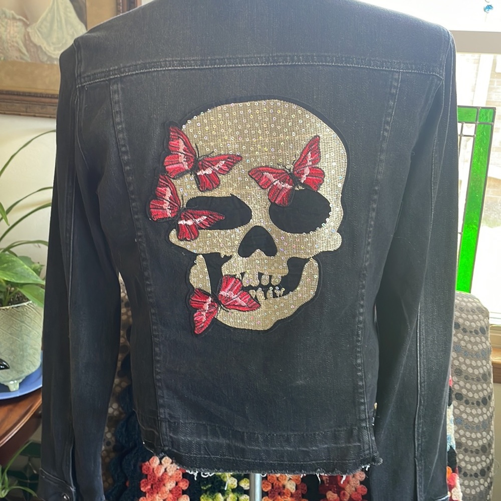 Jean Jacket with Skull & Butterflies on Back